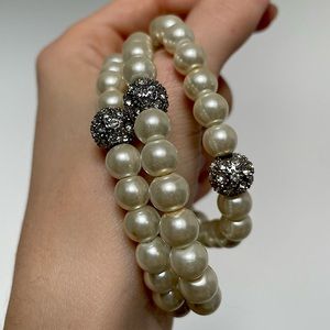 Three strand pearl and rhinestone bracelet